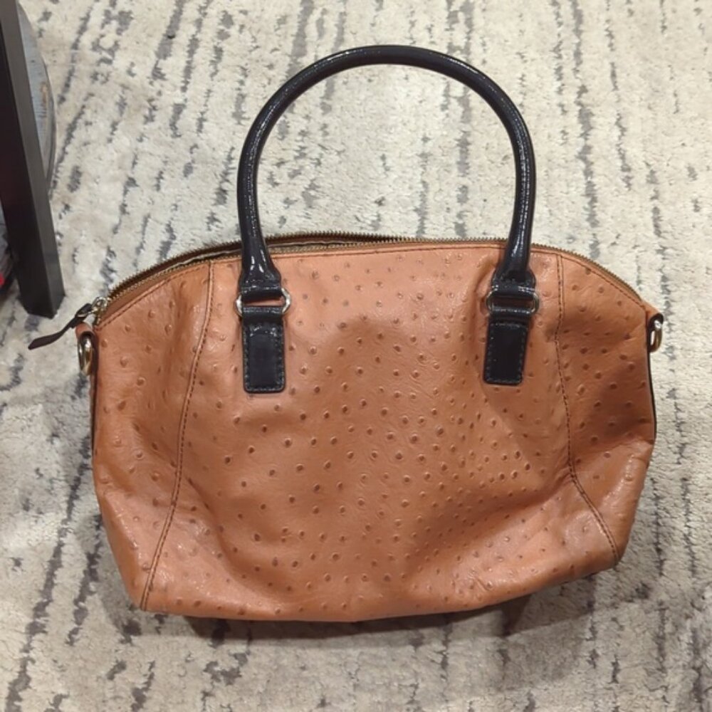 Kate Spade Combo Large Catalina purse and wallet in Cognac Ostrich leather - Picture 10 of 12